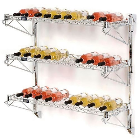 Nexel Wine Bottle Rack, Single Wide 3 Shelf Wall Mount 36 Bottle 48W x 14D x 34H WS4839C